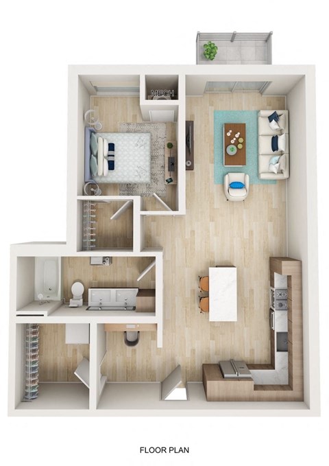 Floor plan for 1 bed, 1 bath, 807 sqft